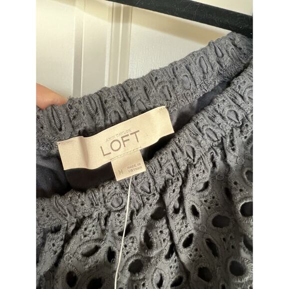 NWT LOFT Cotton Eyelet One Shoulder Top Grey Ann Taylor Size M - Picture 2 of 4